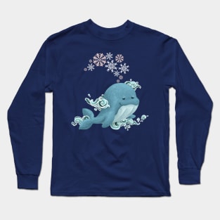 Big Blue Whale Breathe Snowflakes Long Sleeve T-Shirt